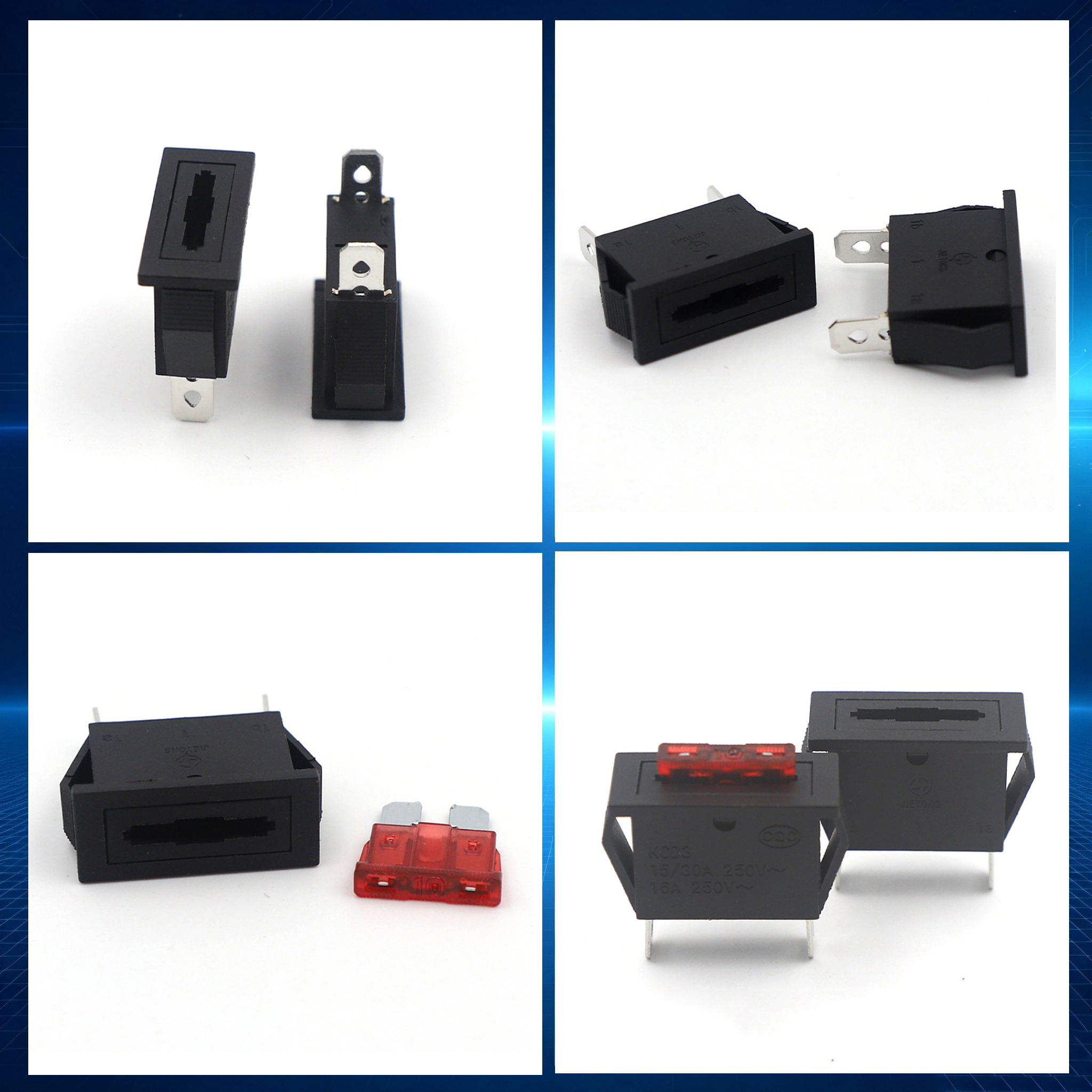 KCD3 2PIN 15A 30A 32V DC 250V AC ATO ATC Blade Panel Mount Auto Fuse Holder