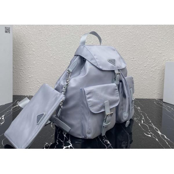 Detachable Small Blue 30cm Womens Nylon Backpack Triangle Logo