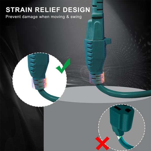 Straight NEMA5-15P Male to Female 5-15R Socket Green Extension Cord USA 3Pin Plug