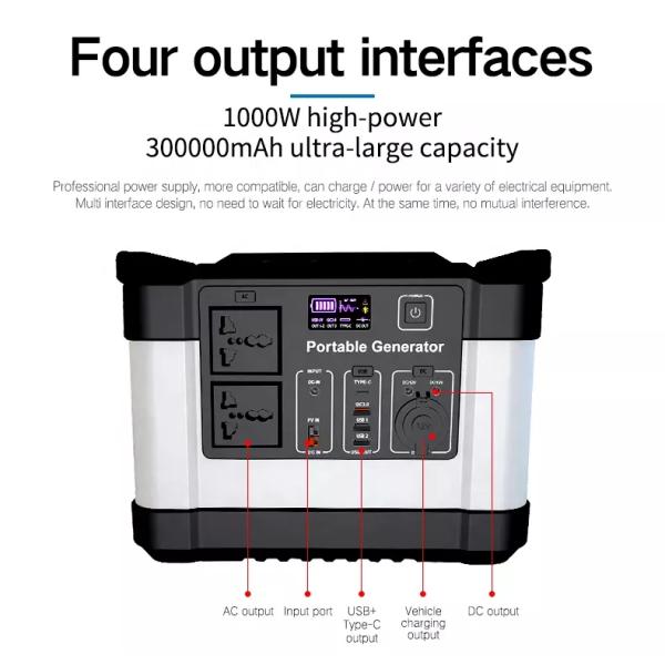 200-240V 1000W Solar Generator Battery Charger 300000mAh Outdoor Energy 1100wh