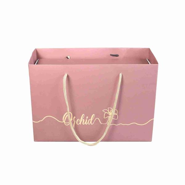Recycled Small Pink Cardboard Printed Paper Gift Bags Ribbon Handle Bags