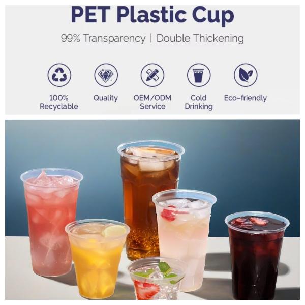 OEM/ODM Take Away Cups Custom Logo Disposable Clear Plastic PET Cups with Lid
