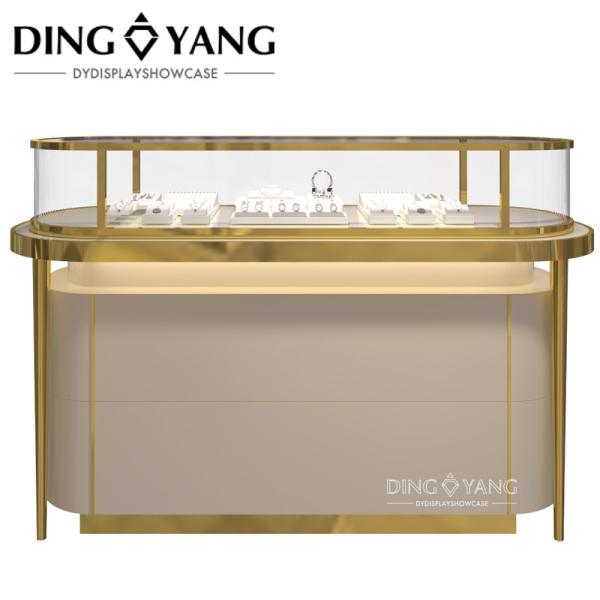 Metal Stainless Steel  Tempered Glass Jewellery Showcase Display with LED Lights