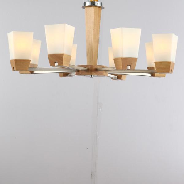 8 heads oak wooden ceiling lighting pendant lamp with glass lampshade for living room