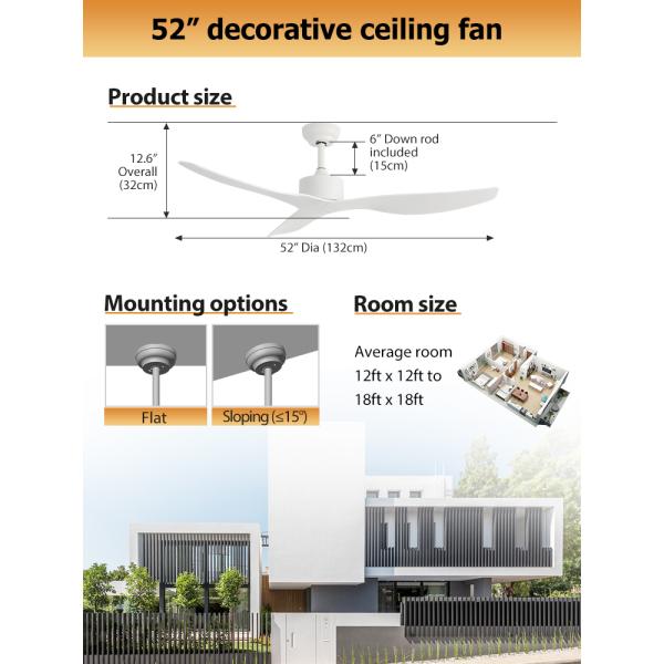 52 polegadas de lâmina branca regulavel velocidade do vento controle remoto ventilador de teto para sala de estar