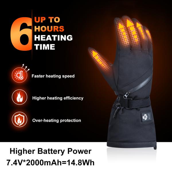 доказательство снега зимы перчаток батареи 7.4V перезаряжаемые нагретое черное