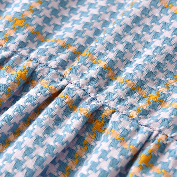 Plaid Lapel Bubble Short Sleeved Princess Dress Summer Children'S Clothing