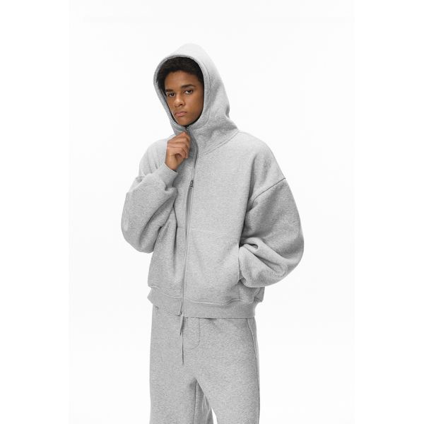 Customized ODM Unisex Curved Sleeve Embroidered Print Knitted Boxy Hoodie Spring 2025 Zipper-Up Windproof Breathable Jacket