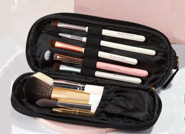 Brush bag and makeup bag 2 in one women's small portable travel set storage bag