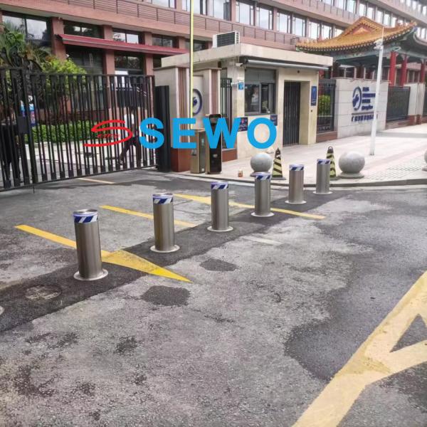 Anti-Crash Automatic Bollards Hydraulic Rising Steel Bollard with Reflective Straps, Parking Lot Safety Barrier