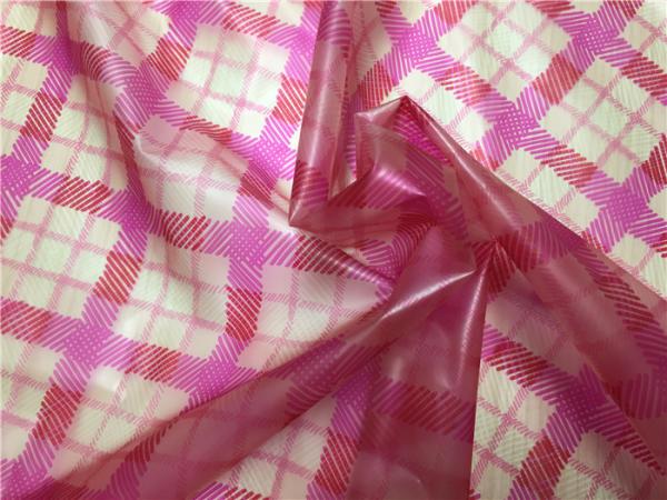 Pink Plaid Design Printed Artificial Leather Fabric , Garment Fake Leather Fabric