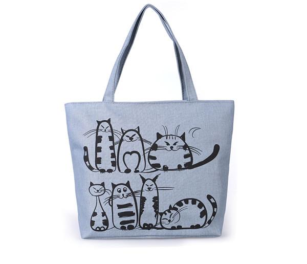 Printed Cartoon Custom Shoulder Bags for women , Zippered Tote Bag