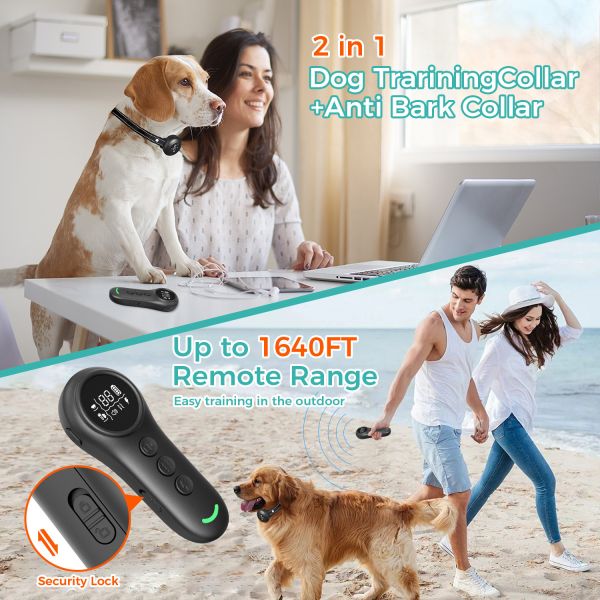 Long Range Smart Dog Training Collar Anti-Bark Remote Control IPX7 Waterproof Rechargeable Eco-Friendly Cute Fashion Plastic