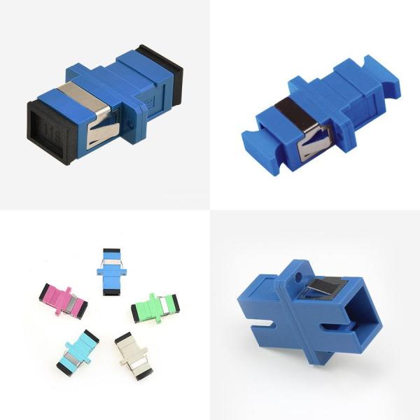 Blue SC UPC SX Fibre Optic Adaptor With Flange Black Dust Cap