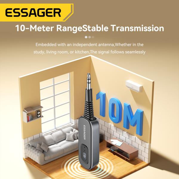 ESSAGER ES-BT10 Jack Aux 3.5mm vers Bluetooth Émetteur Récepteur Batterie Intégrée
