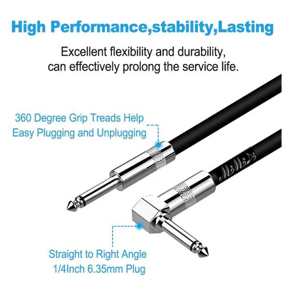 Durable Braided Right Angle to Straight 3M 10FT 1/4 inch TS Jack Music Instrument Electric Guitar Cable