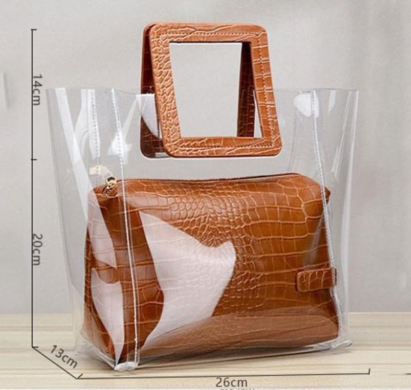 Promotion Clear Cosmetic Handle Bag Tote Bags, Recyclable PVC Loop Handle Plastic Bag, Gift And Shopping