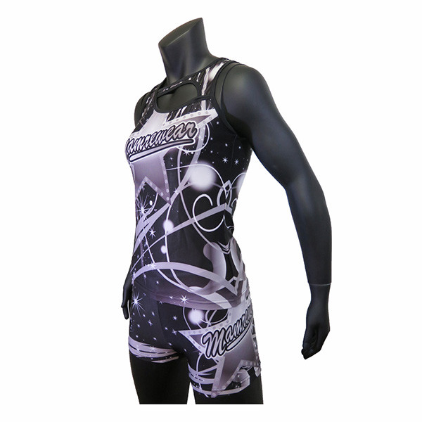 All Star Grey Black Style Cheer Dance Clothes Tank Top And Shorts Breathable