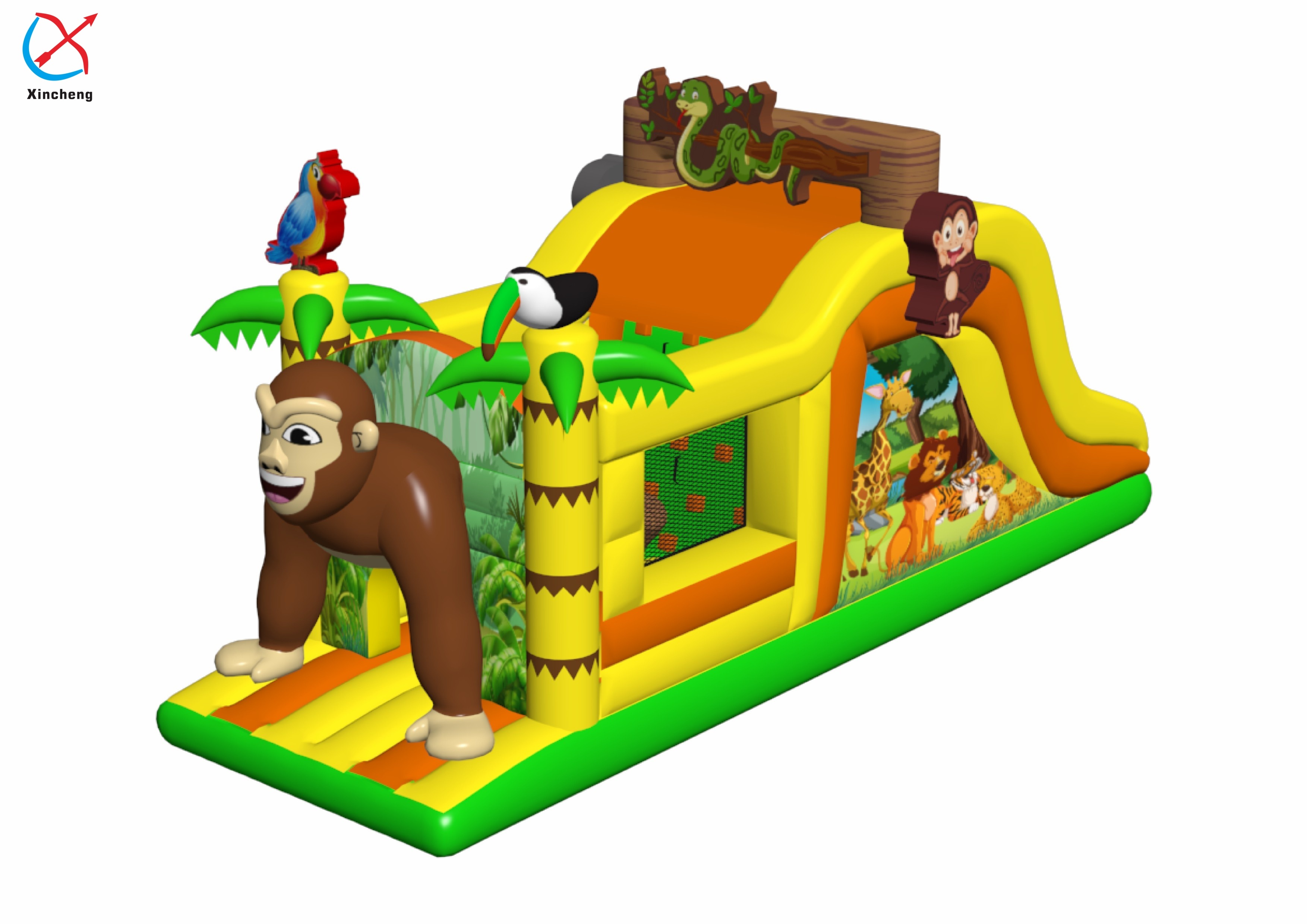 Commercial Inflatable Castle Jungle Animal Themed Inflatable Obstacle Course Party