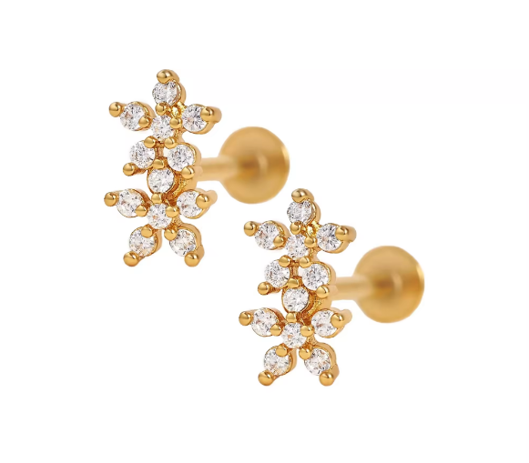 Классический стиль двойные цветы мяч назад плоская спина 925 серебряные серьги для девочек