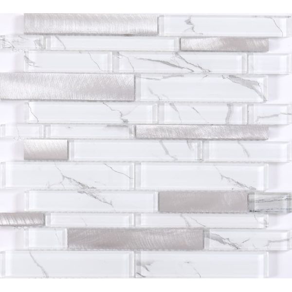 Inkjet Light Gray Silver Gold Glitter Kitchen Backsplash Long Glass Subway Tile Mosaics