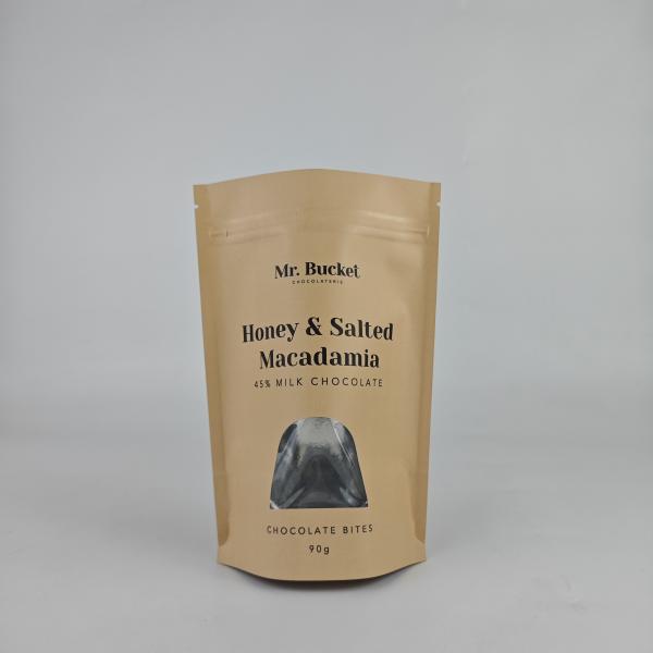 Free samples High Quality Food grade Kraft Paper 90g Snack Packaging Bags Stand Up Zipper Pouch With Clear window