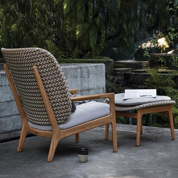 Contemporary PE Rattan Chairs Teak Wood Rocking Chair Set Outdoor Customized Furniture