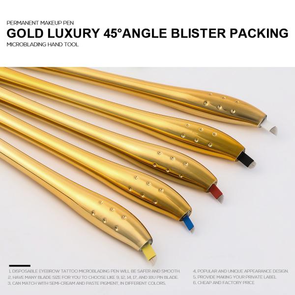 Golden Luxury Disposable Eyebrow Manual Tattoo Pen For Permanent Makeup