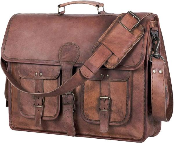 18 INCH LEATHER BRIEFCASE LAPTOP MESSENGER BAG BEST COMPUTER SATCHEL HANDMADE BAGS FOR MEN AND WOMEN