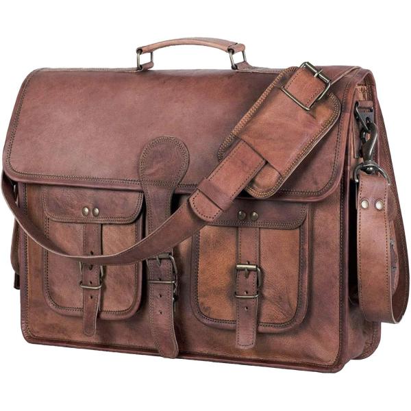 18 INCH LEATHER BRIEFCASE LAPTOP MESSENGER BAG BEST COMPUTER SATCHEL HANDMADE BAGS FOR MEN AND WOMEN