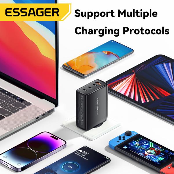 Essagar GaN Chargers 120W USB Type-C  3 Type C And 1 USB A Fast Cell Phone Wall Charger
