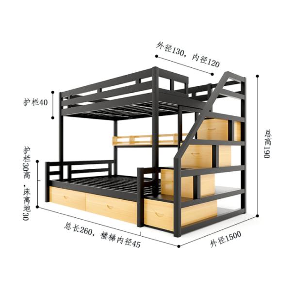 School Furniture Metal Single Wooden Child Plywood Loft Bed with Stairs and Drawers