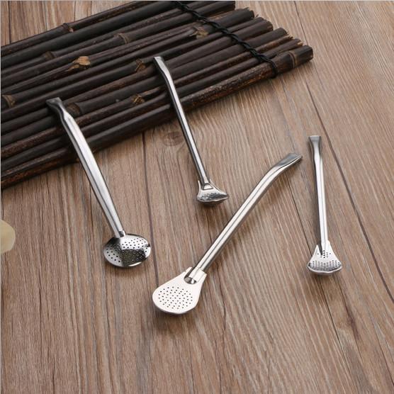 Creative Coffee Drinking Mixing Spoon Stainless Steel Filter Straw Tea Bar Tools
