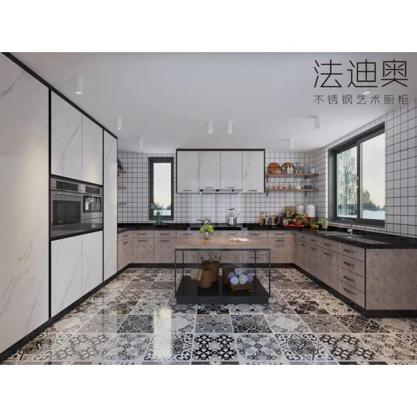 Armarios de cocina modernos de mármol blanco diseño de acero inoxidable elegante y duradero