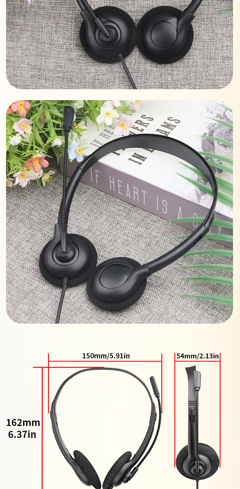 JTY-0123 Colorful Wired Head Mounted Telephone Headphones with Foldable Microphone Lightweight Online Learning Office Headphones Support Logo Color Plug OEM/ODM Private Model Customization