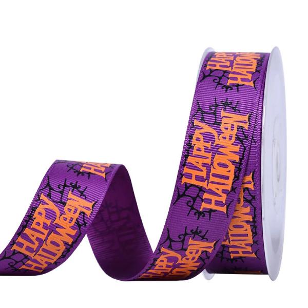 Grosgrain estampado fita de Halloween com logotipo para embrulho de presente festa decorativa