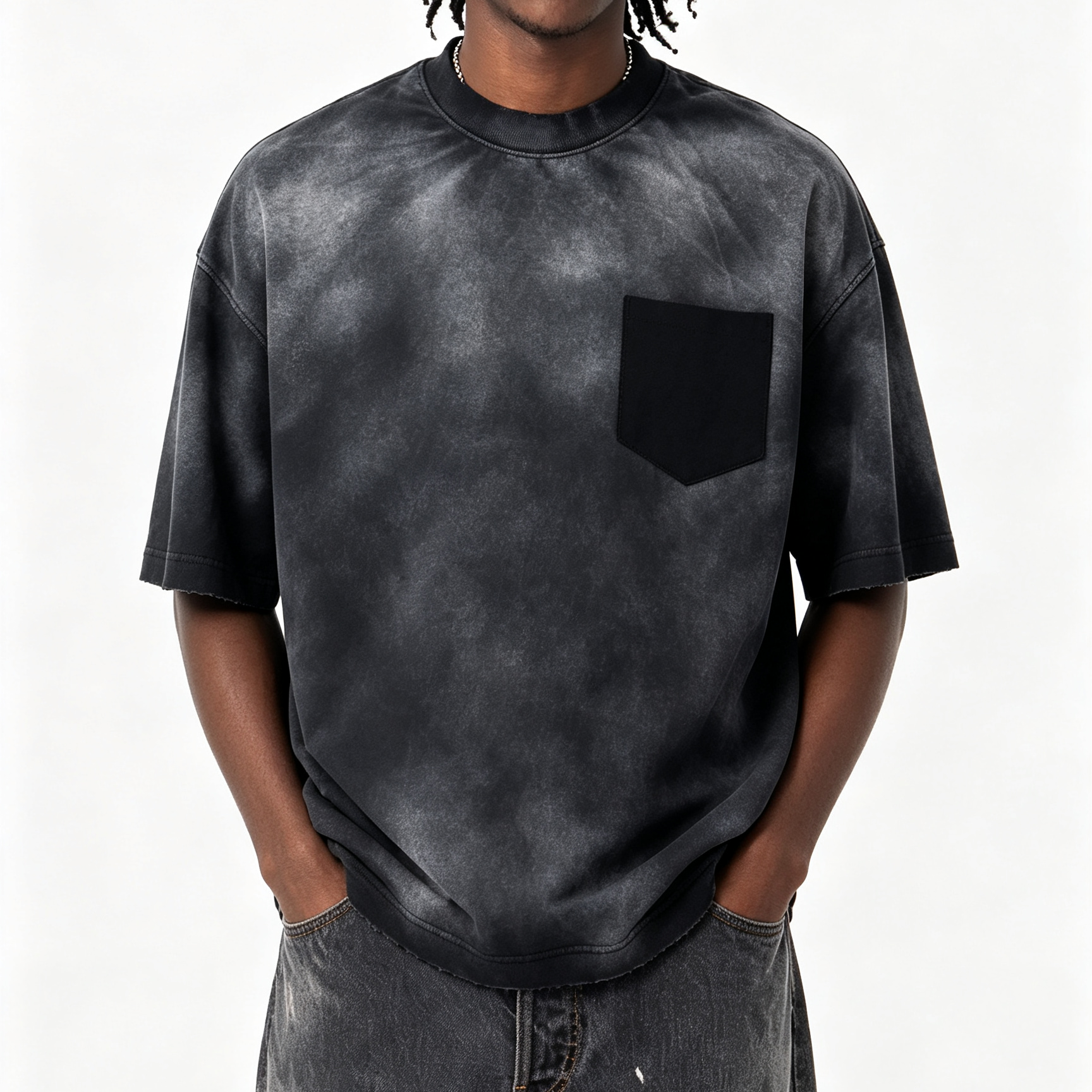 285G Cotton Cloud Spray Wash Oversized Vintage Pocket T-Shirt Wholesale