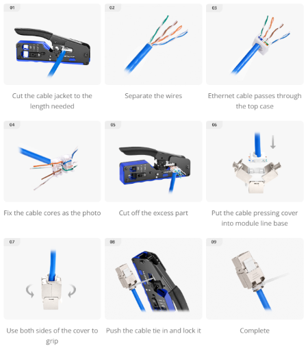 180 Degree CAT.6 Unshielded Keystone Jack Compatible with Cat6 Keystone Patch Panel
