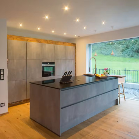 Cream Colored Plywood Kitchen Cabinets With Melamine PVC Surface