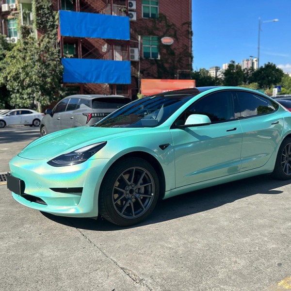 Glossy Laser Baby Blue Car Color Change Stickers PVC Vinyl Wrapping Car Film Stretchable Air Release