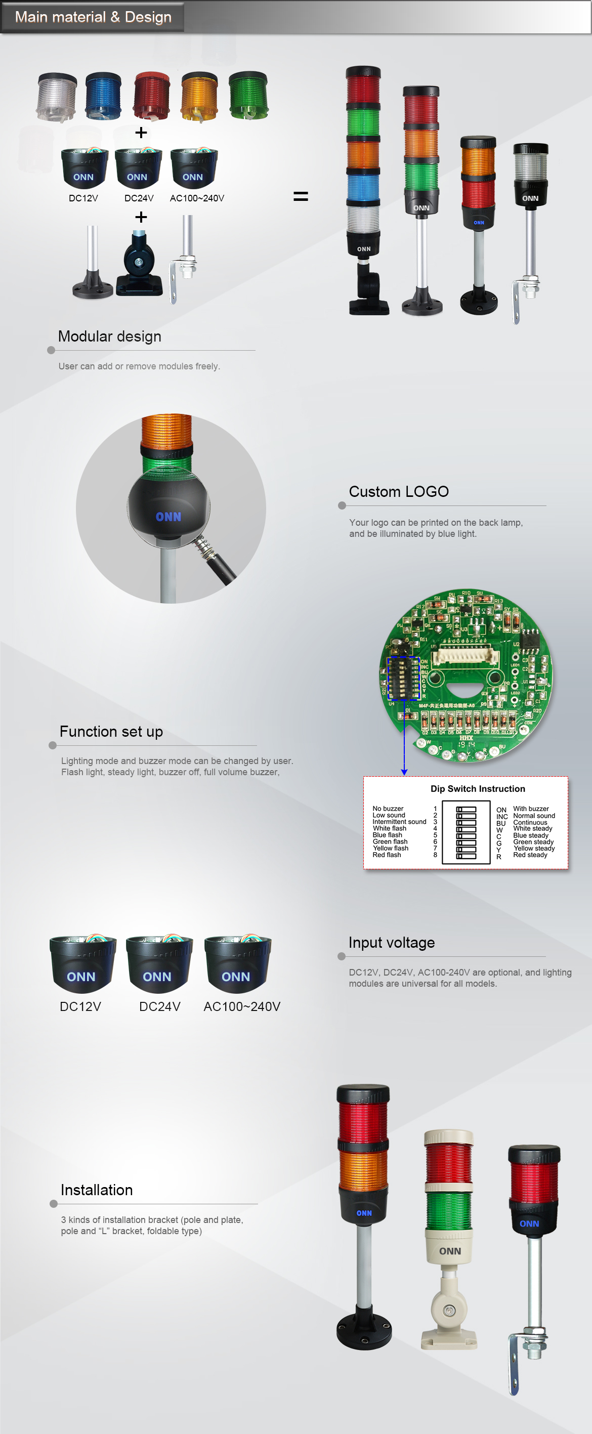 ONN-M4 Industrial Multicolor LED Signal Tower Light | Customizable RYGBW & OEM Logo