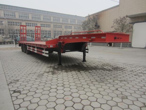 3 axles Low Bed Semi Trailer / Extendable Hydraulic Lowbed Semi Trailer Red Color