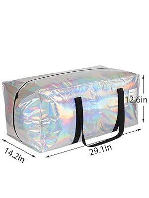 Heavy Duty Moving Bags 24-Gallon Extra Large Waterproof Foldable Clothing Storage Totes Bags With Zipper,Reinforced Handles,Packing Moving Boxes For Dorm & Seasonal Storage,Iridescent