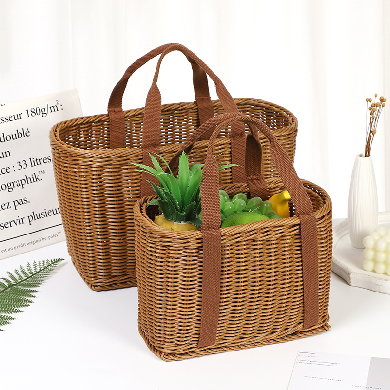 Competitive Price High Quality Large Rectangle Handmade Flower Basket Rattan Weave Storage Shopping Basket