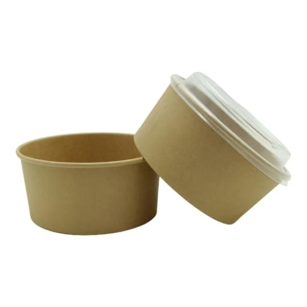 1800ml Disposable Paper Bowl Waterproof White Kraft Salad Bowl With Lid