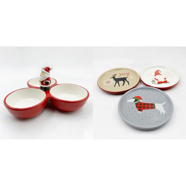 Керамический рождественский столовой набор оптовой фарфоровой посуды с праздничным дизайном праздничной тарелки