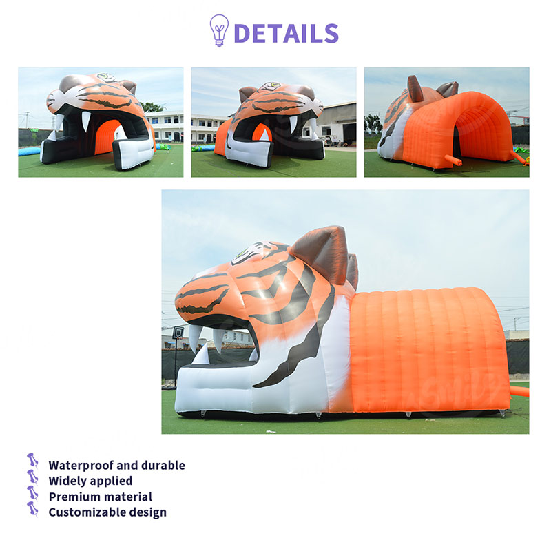 Custom Giant Inflatable Tiger Head Mascot Tunnel, Outdoor Sports Run Through Tent for Football Games, Kids Party & Event Decor