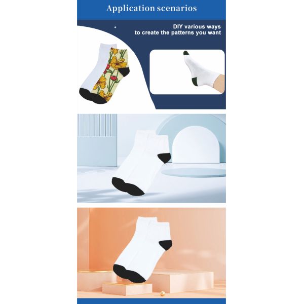 ZELOYAUT Sublimation Customized Wholesale White Polyester Thick Sports Socks Blanks, Soft and Porosity Sports Casual Bulk Socks