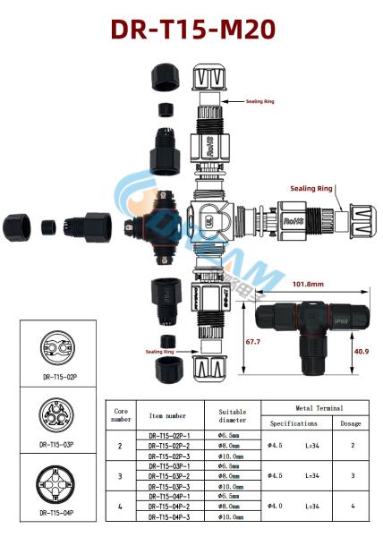 Outdoor Wire Connectors IP68 T-Shaped Electrical Connector 2/3/4 Pin LED Lamps Nylon Adapter
