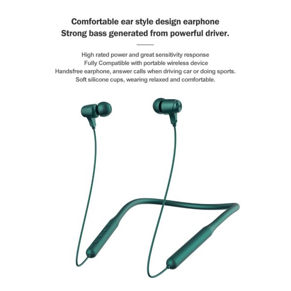 Green Crystal Clear Calls Foldable Neckband Bluetooth Earphones Multi - Point Connection